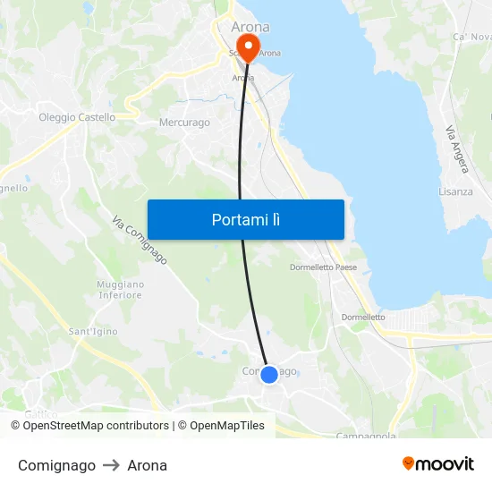 Comignago to Arona map