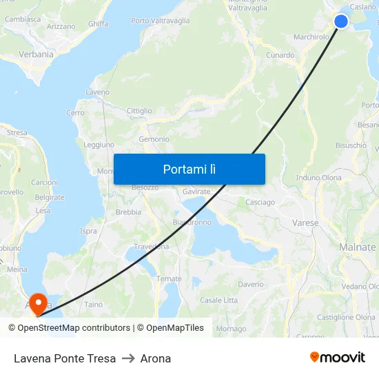 Lavena Ponte Tresa to Arona map