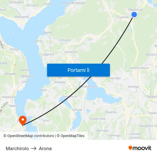Marchirolo to Arona map