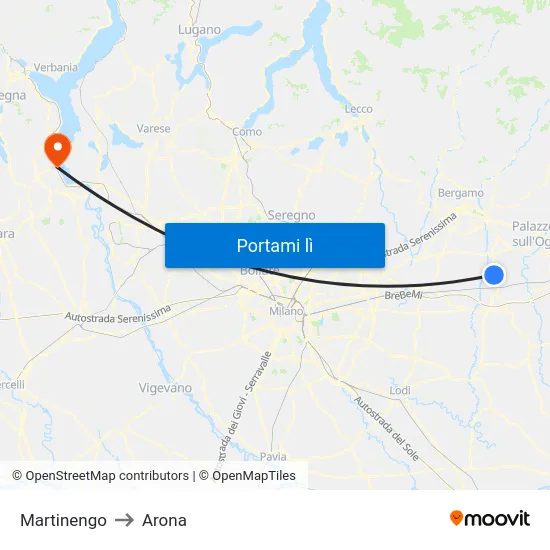 Martinengo to Arona map