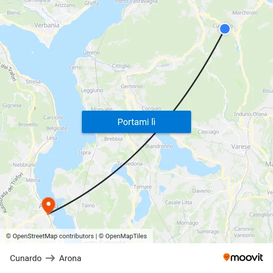 Cunardo to Arona map