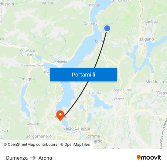 Dumenza to Arona map