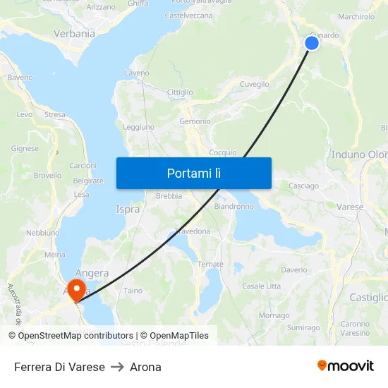 Ferrera Di Varese to Arona map