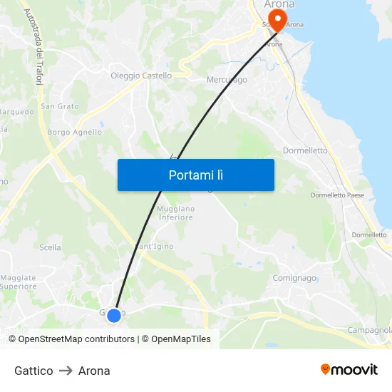 Gattico to Arona map