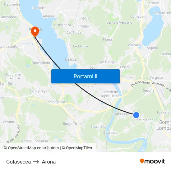 Golasecca to Arona map