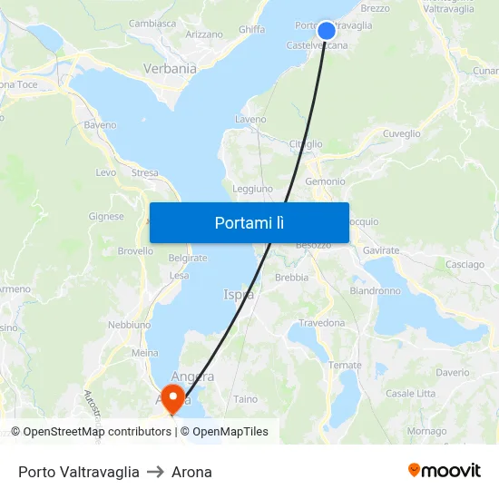 Porto Valtravaglia to Arona map