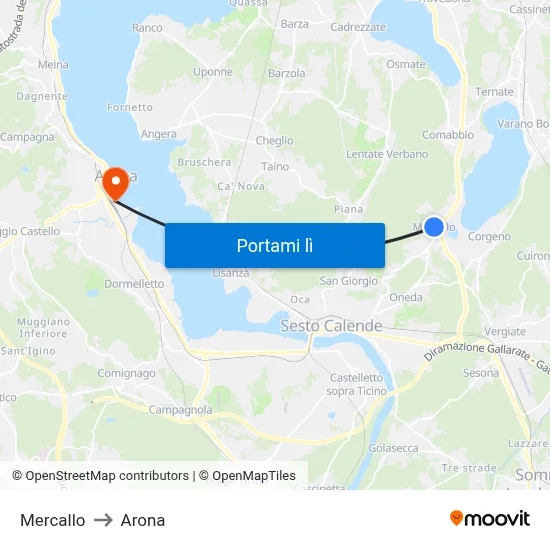 Mercallo to Arona map