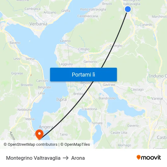 Montegrino Valtravaglia to Arona map