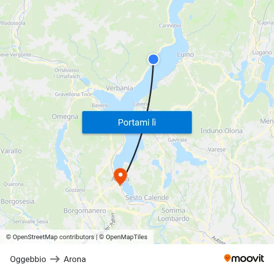 Oggebbio to Arona map