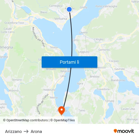 Arizzano to Arona map