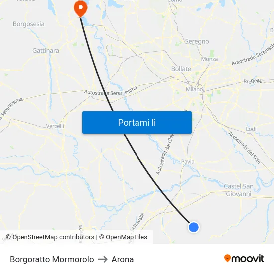 Borgoratto Mormorolo to Arona map