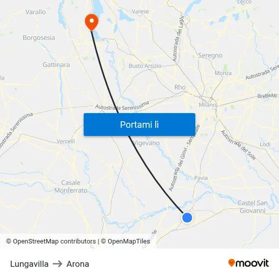 Lungavilla to Arona map