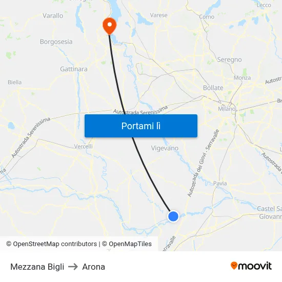 Mezzana Bigli to Arona map