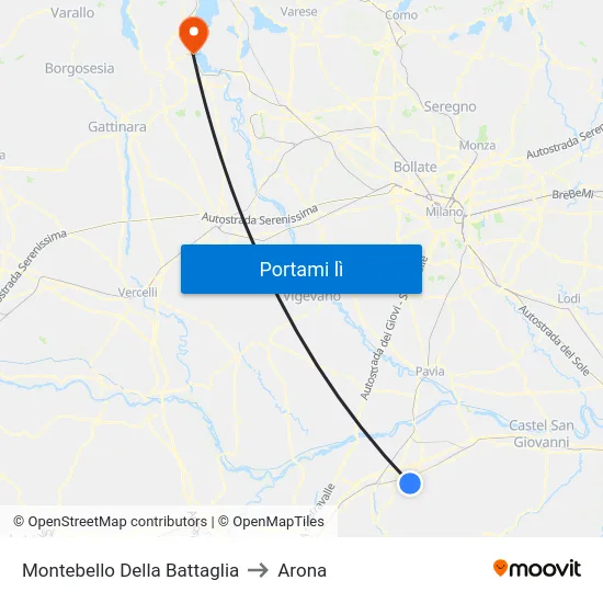 Montebello Della Battaglia to Arona map