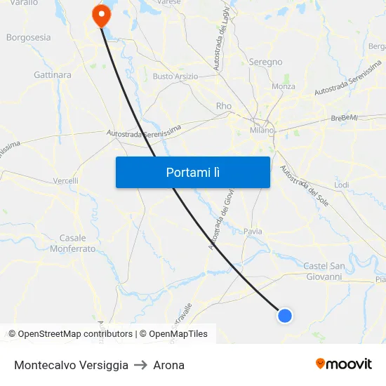 Montecalvo Versiggia to Arona map