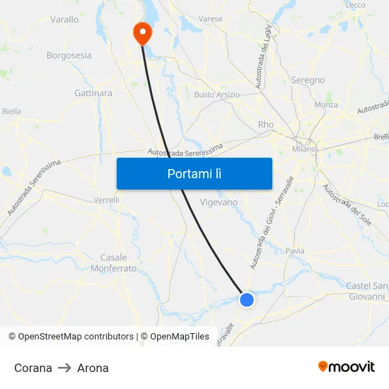 Corana to Arona map