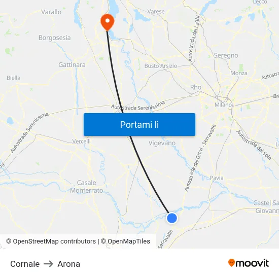 Cornale to Arona map
