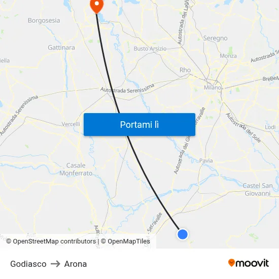 Godiasco to Arona map