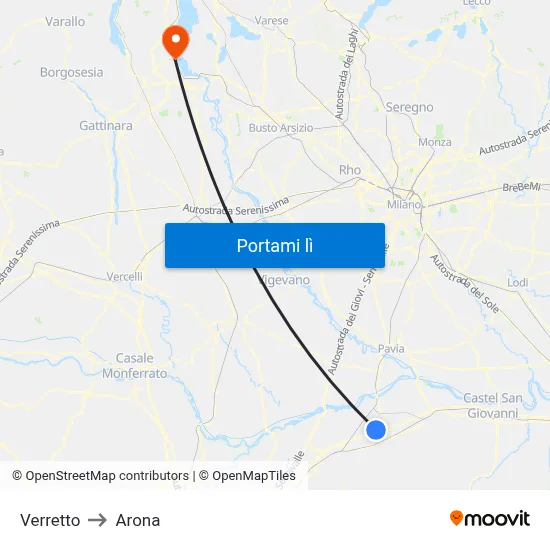 Verretto to Arona map