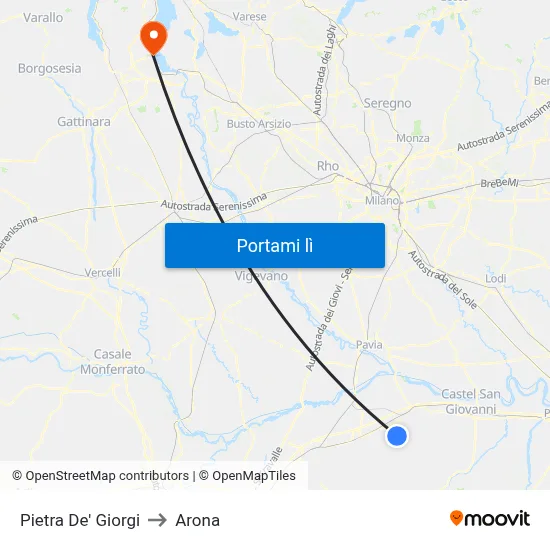 Pietra De' Giorgi to Arona map