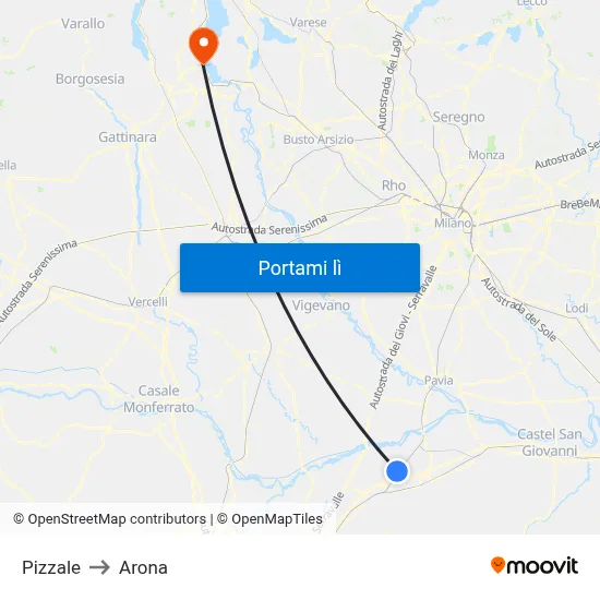 Pizzale to Arona map