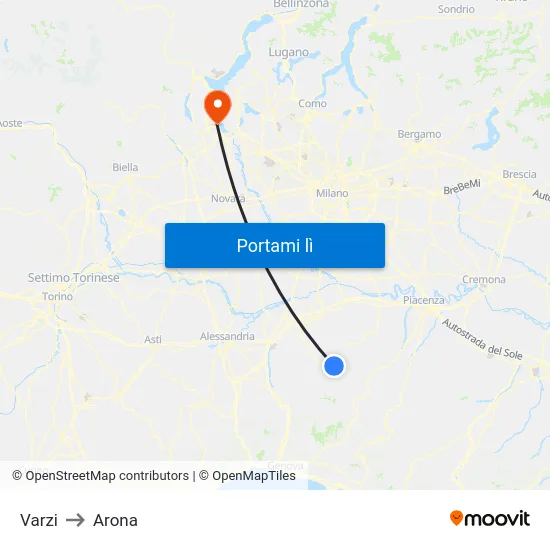 Varzi to Arona map