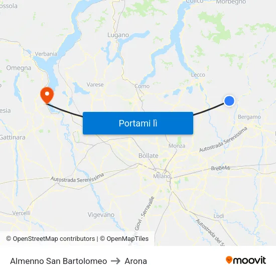 Almenno San Bartolomeo to Arona map