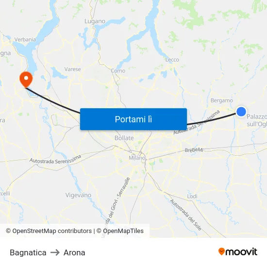 Bagnatica to Arona map