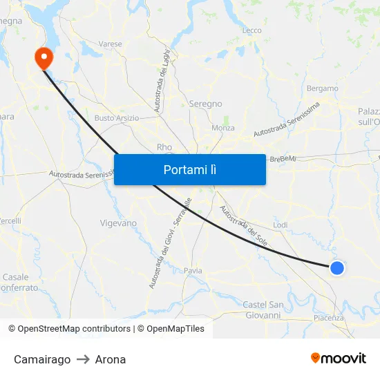 Camairago to Arona map