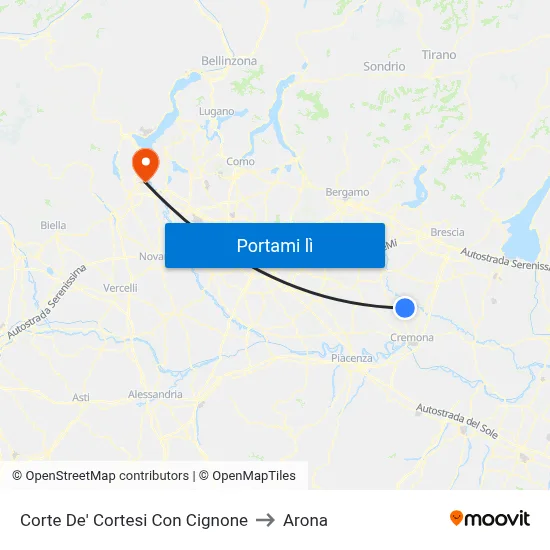 Corte De' Cortesi Con Cignone to Arona map