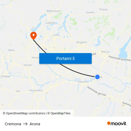Cremona to Arona map