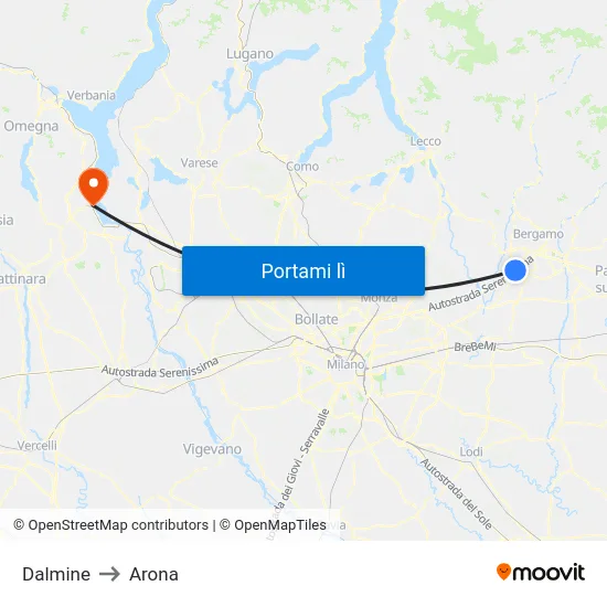 Dalmine to Arona map