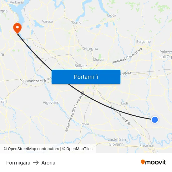 Formigara to Arona map