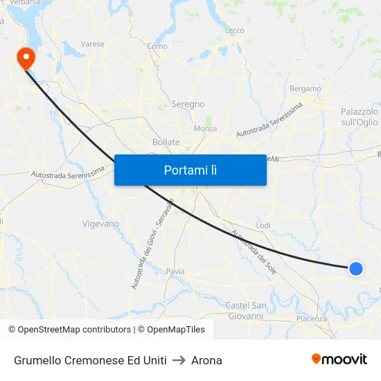 Grumello Cremonese Ed Uniti to Arona map