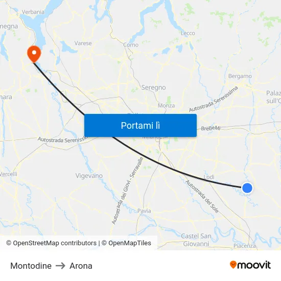 Montodine to Arona map