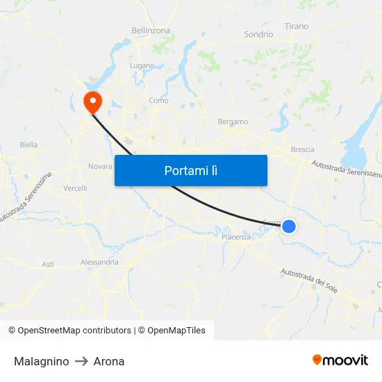 Malagnino to Arona map
