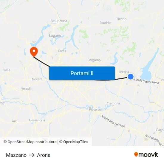 Mazzano to Arona map