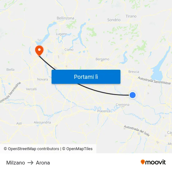 Milzano to Arona map