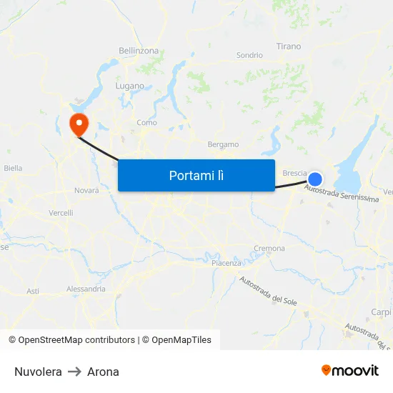 Nuvolera to Arona map