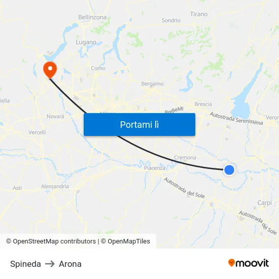 Spineda to Arona map