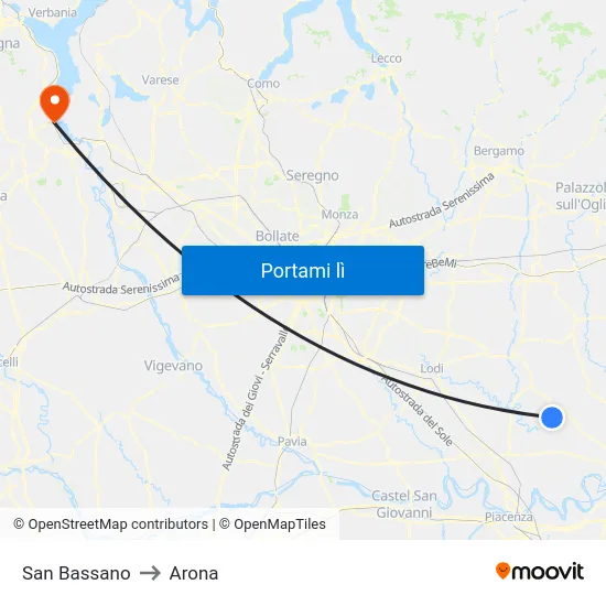 San Bassano to Arona map