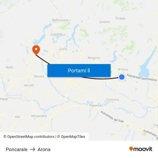 Poncarale to Arona map