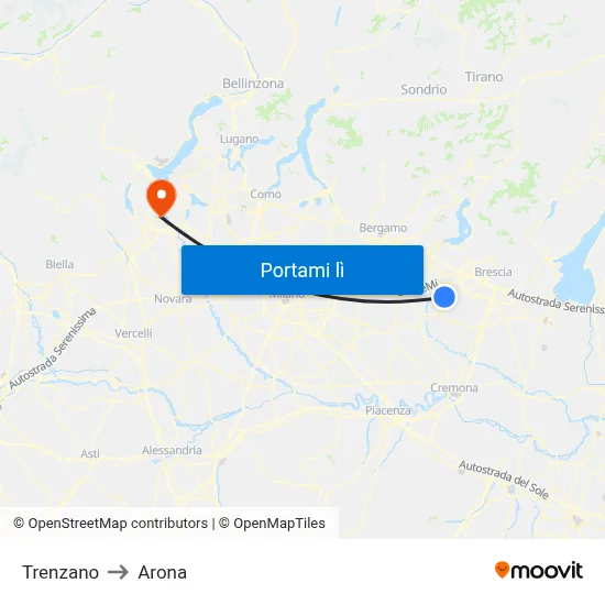 Trenzano to Arona map