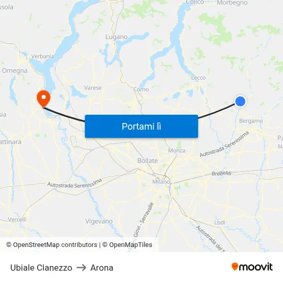 Ubiale Clanezzo to Arona map