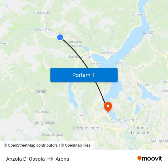 Anzola D' Ossola to Arona map