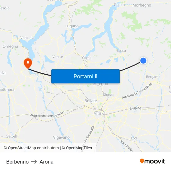 Berbenno to Arona map