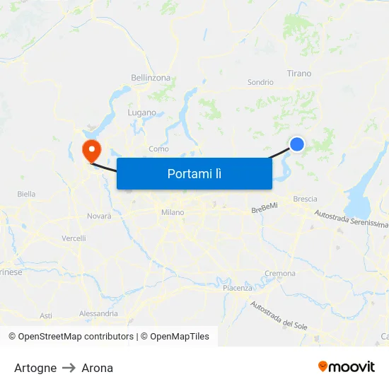 Artogne to Arona map