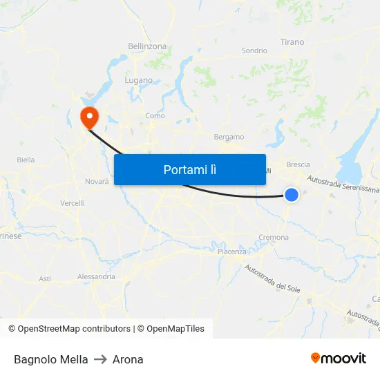 Bagnolo Mella to Arona map