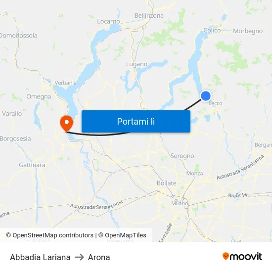 Abbadia Lariana to Arona map