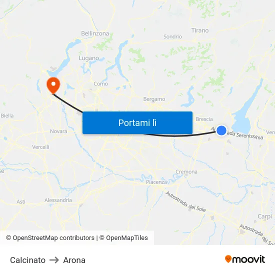 Calcinato to Arona map